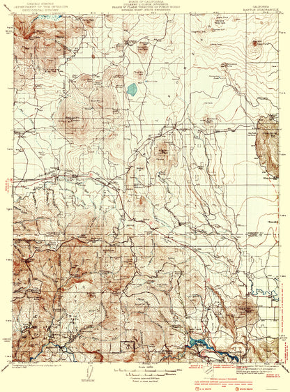 Topographical Map - Bartle California Quad - USGS 1939 - 23 x 31.09 - Vintage Wall Art