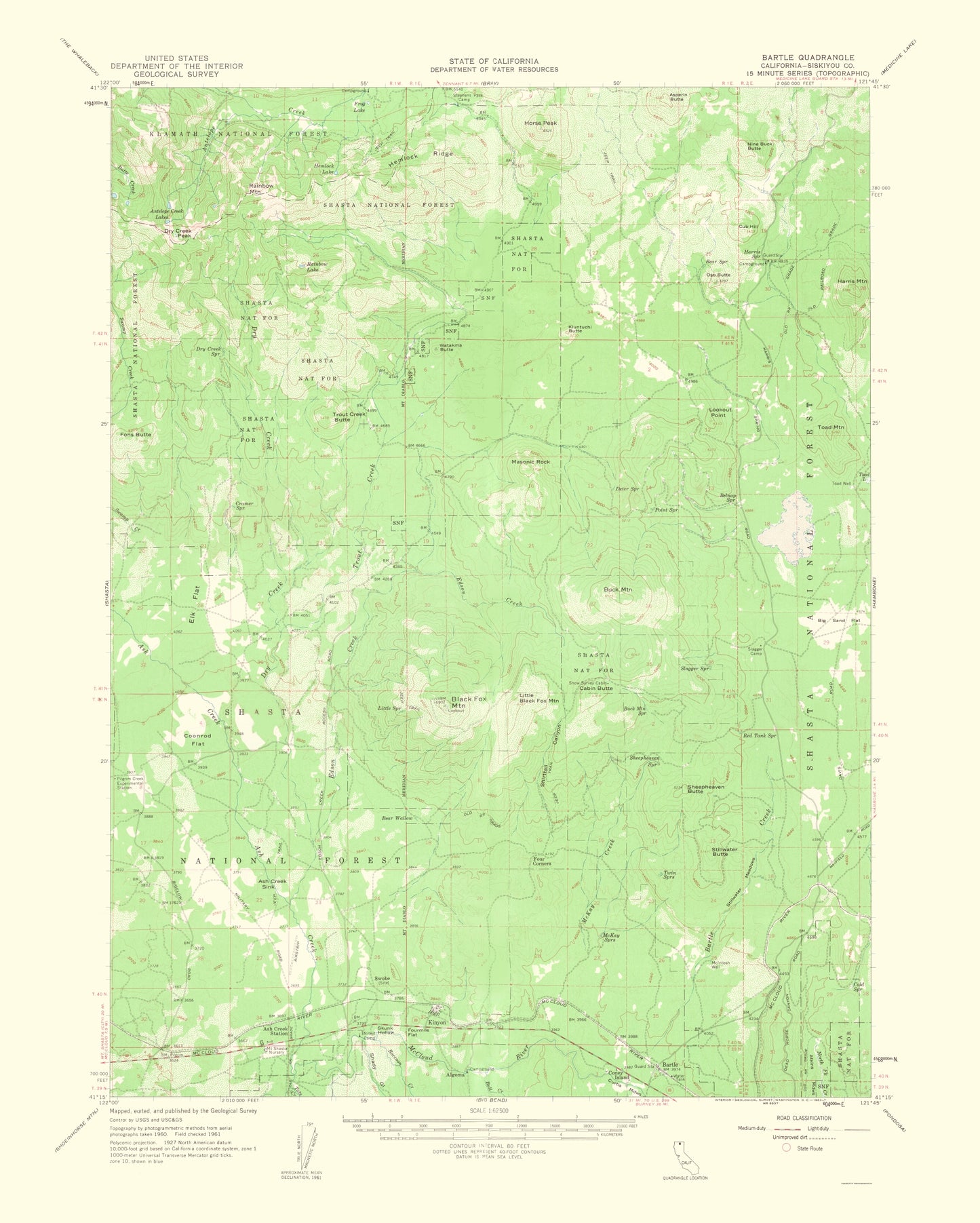 Topographical Map - Bartle California Quad - USGS 1963 - 23 x 28.71 - Vintage Wall Art