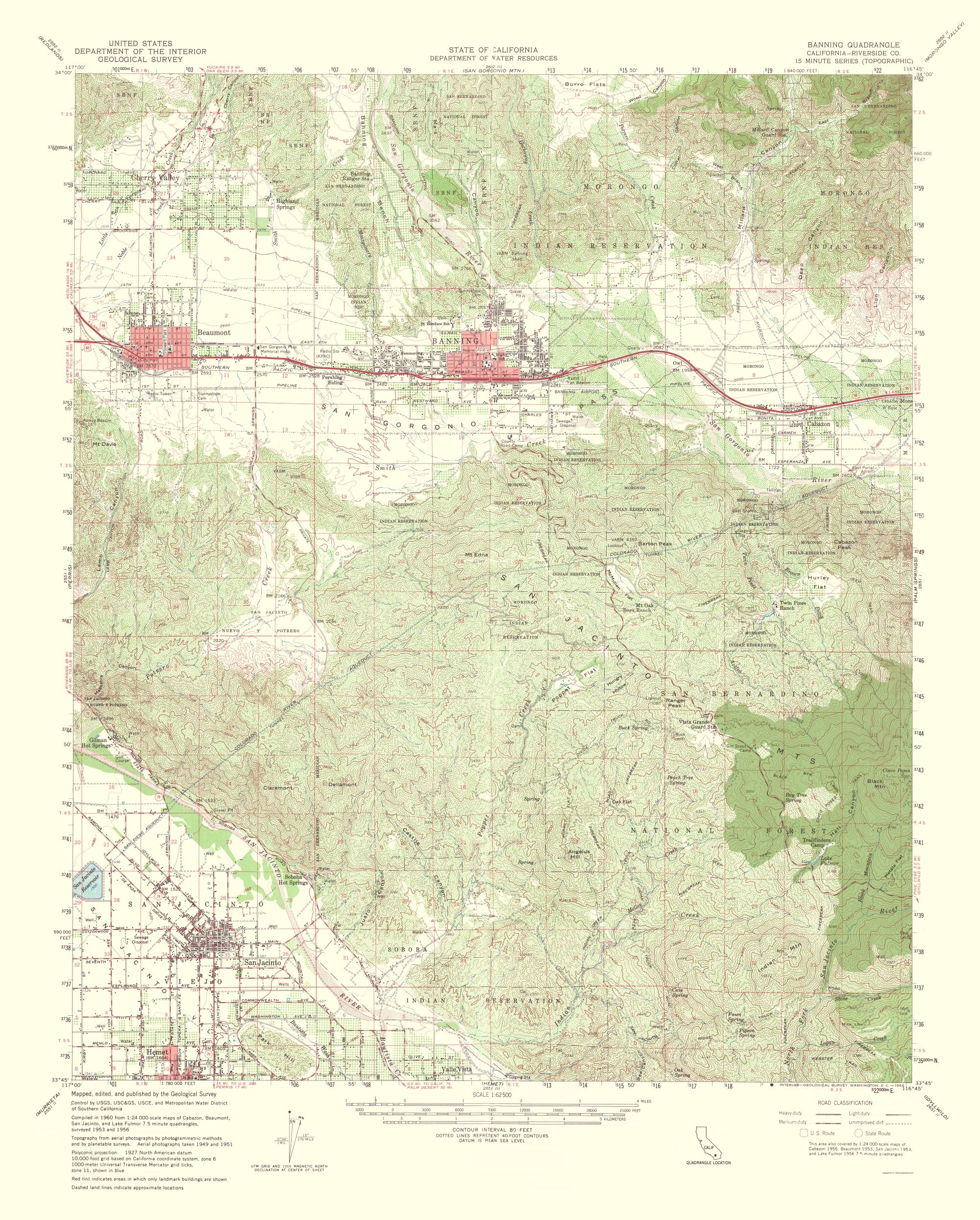 Topographical Map - Banning California Quad - USGS 1964 - 23 x 28.65 ...