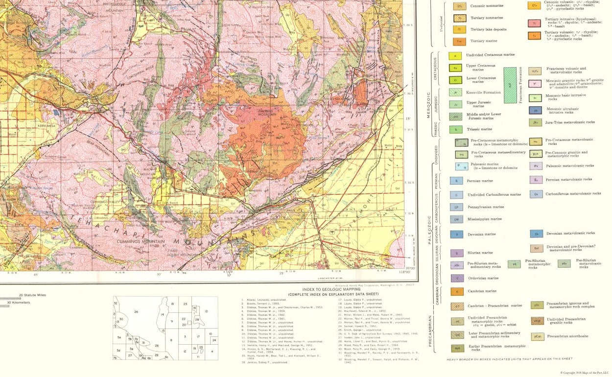 Historic Mine Map - Bakersfield California Sheet - Smith 1957 - 37.33 x 23 - Vintage Wall Art