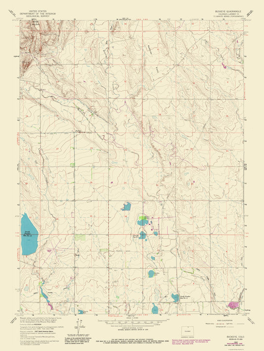 Topographical Map - Buckeye Colorado Quad - USGS 1978 - 23 x 30.57 - Vintage Wall Art