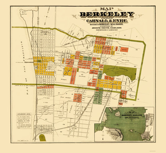 Historic City Map - Berkeley California - Carnell 1880 - 23 x 25.02 - Vintage Wall Art