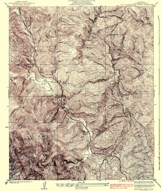 Topographical Map - Beartrap Canyon California Quad - USGS 1938 - 23 x 27.32 - Vintage Wall Art