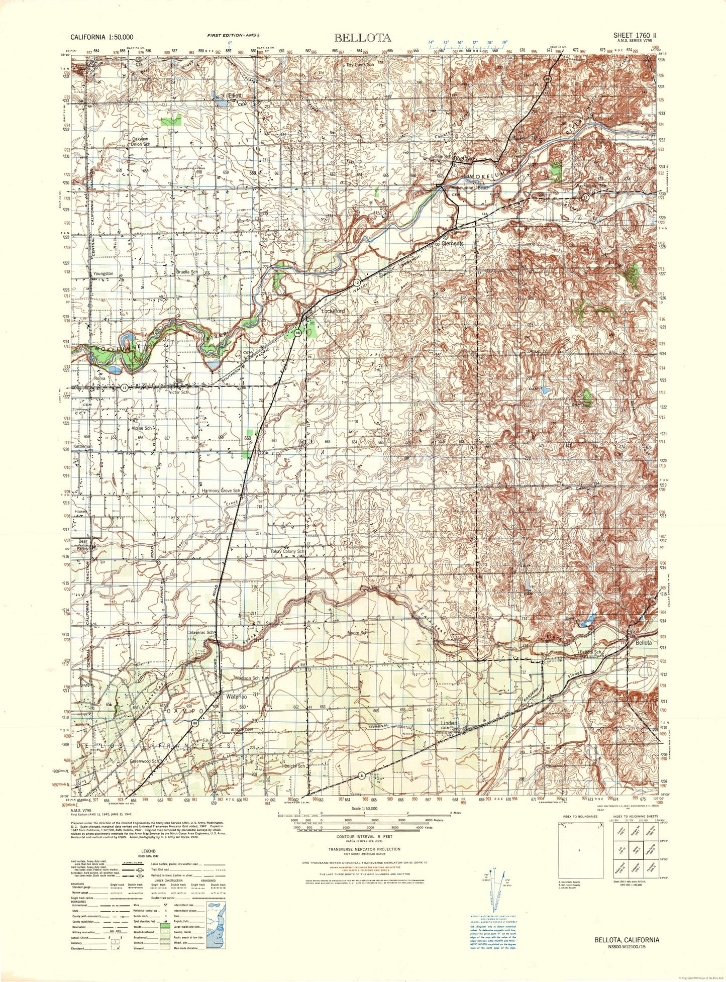 Topographical Map - Bellota Sheet - US Army 1942 - 23 x 31.09 - Vintage Wall Art