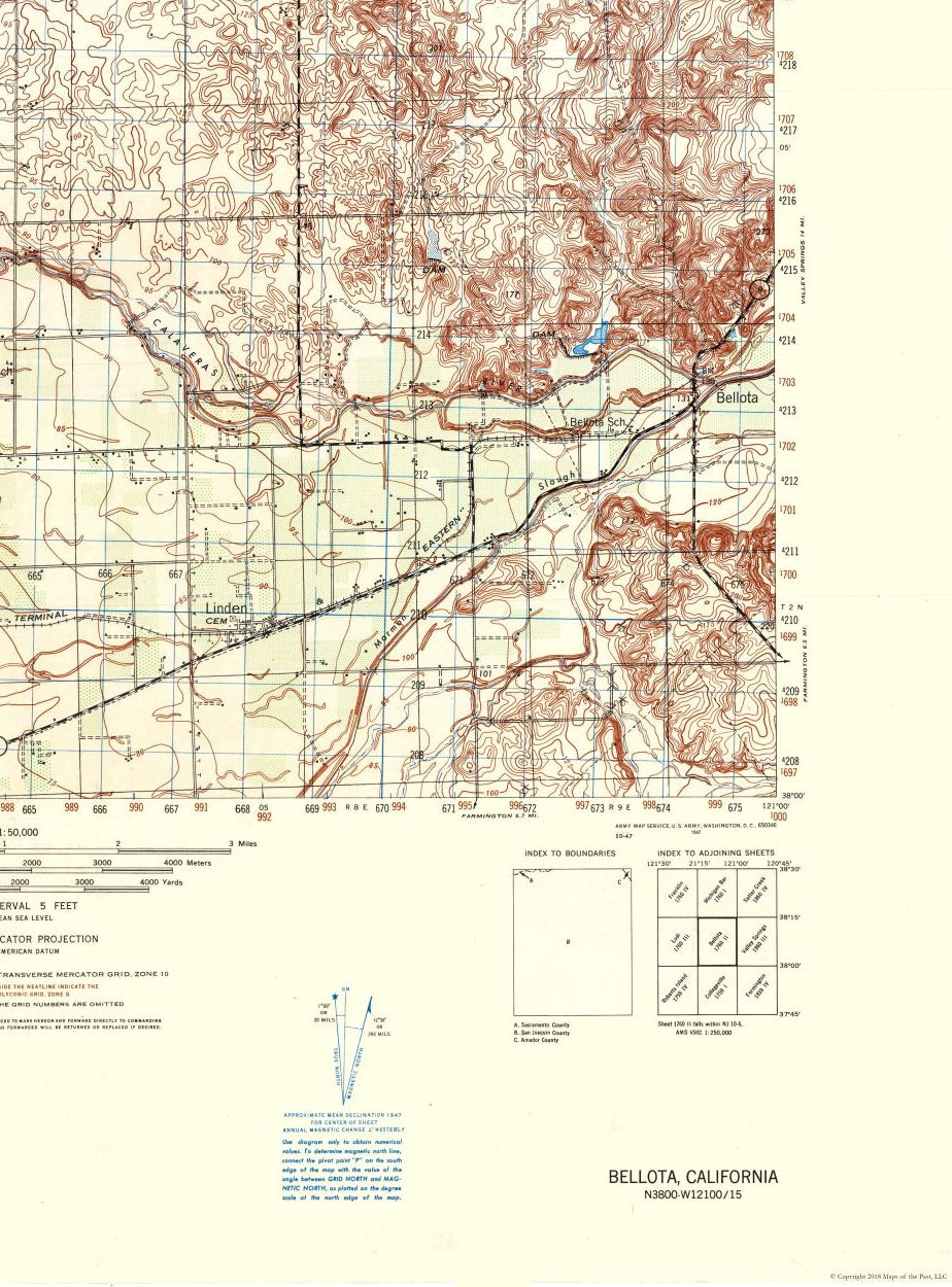 Topographical Map - Bellota Sheet - US Army 1942 - 23 x 31.09 - Vintage Wall Art