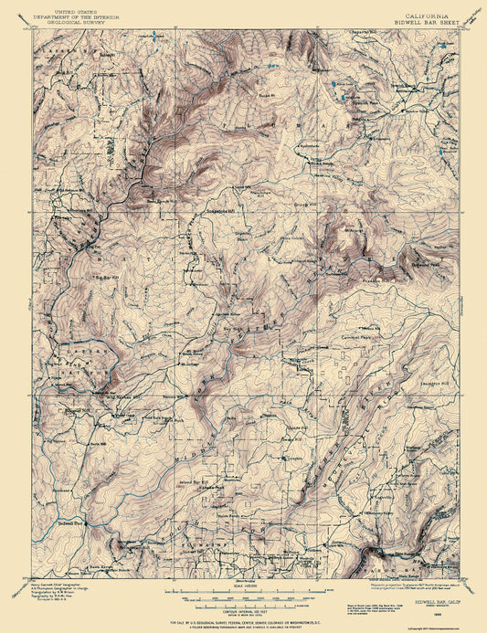 Topographical Map - Bidwell Bar California Sheet - USGS 1888 - 23 x 29.88 - Vintage Wall Art