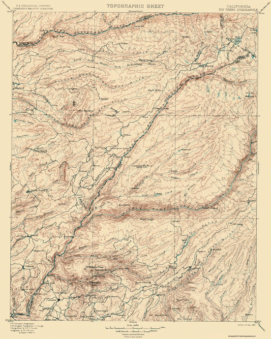 Topographical Map - Big Trees California Quad - USGS 1901 - 23 x 28.75 - Vintage Wall Art