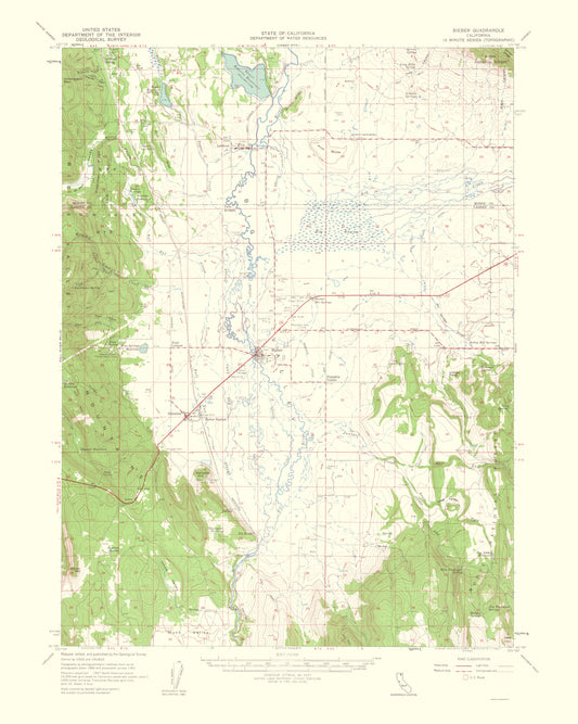 Topographical Map - Bieber California Quad - USGS 1963 - 23 x 28.76 - Vintage Wall Art