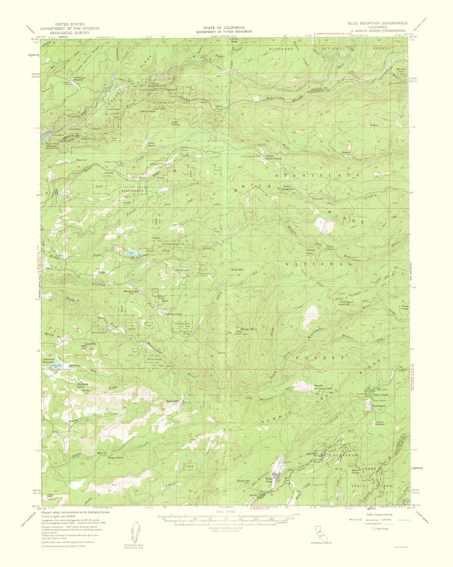 Topographical Map - Blue Mountain California Quad - USGS 1963 - 23 x 28.81 - Vintage Wall Art