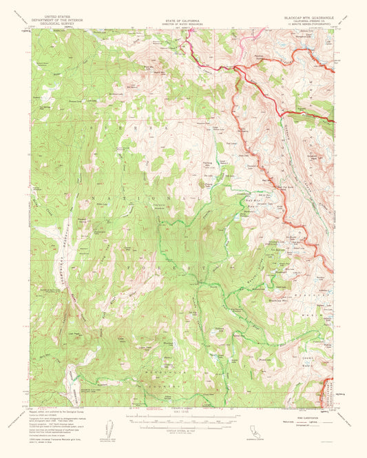 Topographical Map - Blackcap Mountain California Quad - USGS 1962 - 23 x 28.71 - Vintage Wall Art