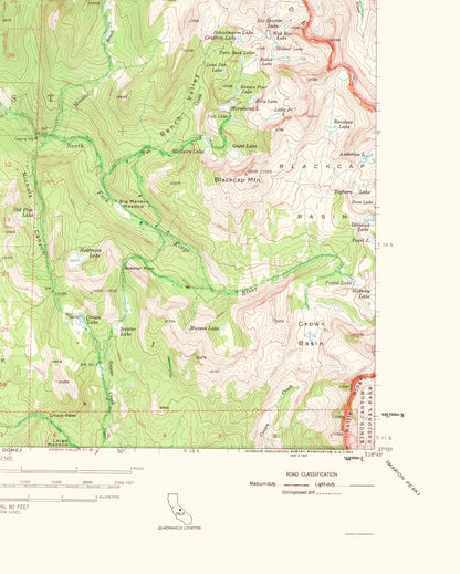 Topographical Map - Blackcap Mountain California Quad - USGS 1962 - 23 x 28.71 - Vintage Wall Art