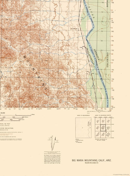 Topographical Map - Big Maria Mountains Sheet - US Army 1944 - 23 x 31.01 - Vintage Wall Art