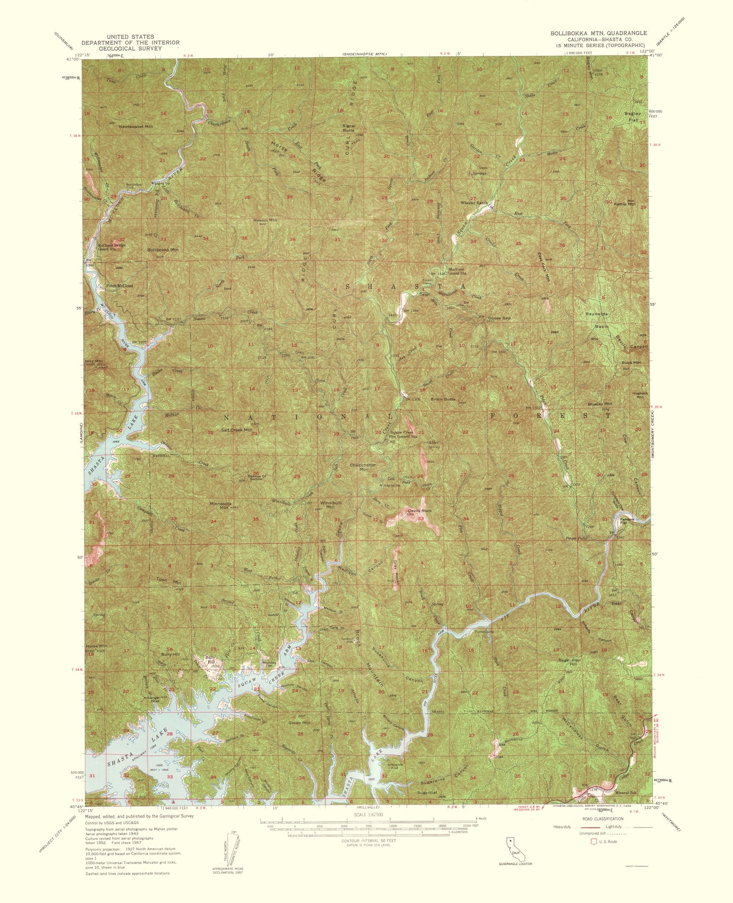 Topographical Map - Bollibokka Mountain California Quad - USGS 1959 - 23 x 28.34 - Vintage Wall Art