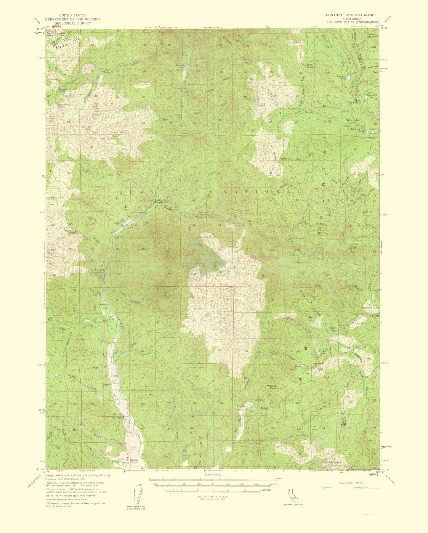 Topographical Map - Bonanza King California Quad - USGS 1960 - 23 x 28.65 - Vintage Wall Art