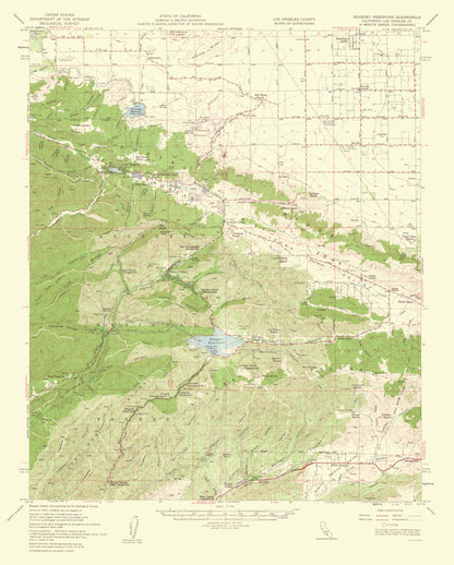 Topographical Map - Bouquet Reservoir California Quad - USGS 1960 - 23 x 28.61 - Vintage Wall Art