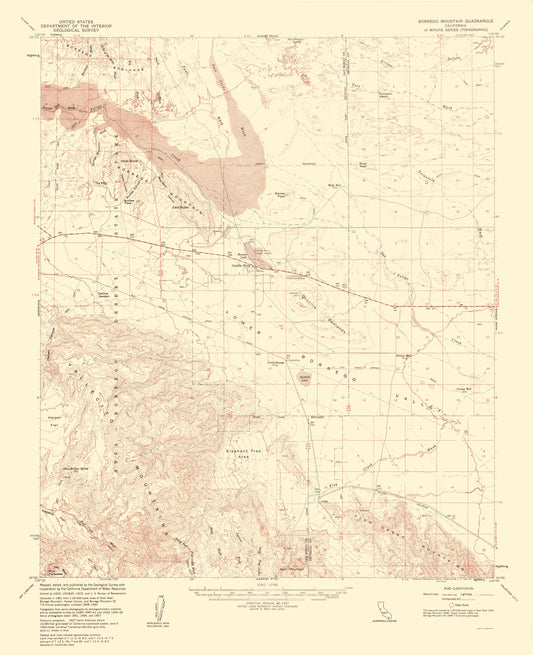 Topographical Map - Borrego Mountain California Quad - USGS 1961 - 23 x 28.28 - Vintage Wall Art