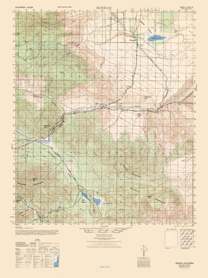 Topographical Map - Borego Sheet - US Army 1942 - 23 x 30.74 - Vintage Wall Art