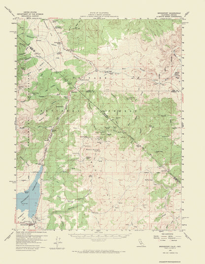 Topographical Map - Bridgeport California Nevada Quad - USGS 1958 - 23 x 29.56 - Vintage Wall Art