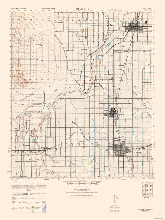 Topographical Map - Brawley Sheet - US Army 1944 - 23 x 30.79 - Vintage Wall Art