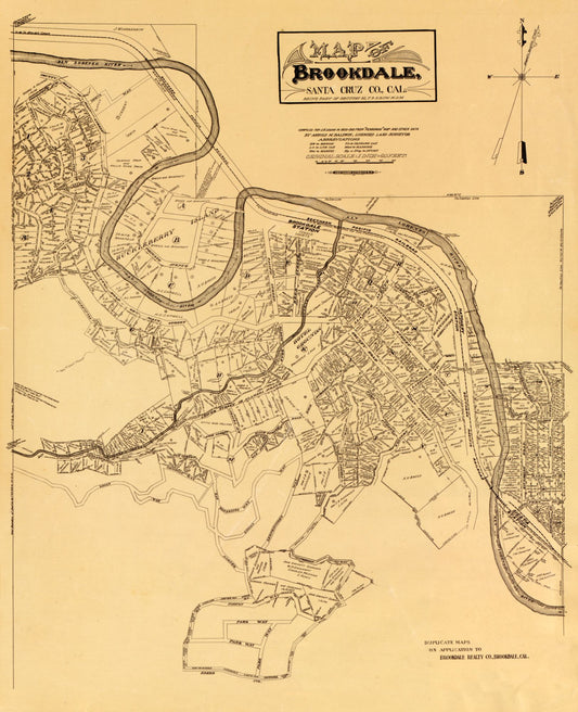 Historic City Map - Brookdale California - Baldwin 1910 - 23 x 28.29 - Vintage Wall Art