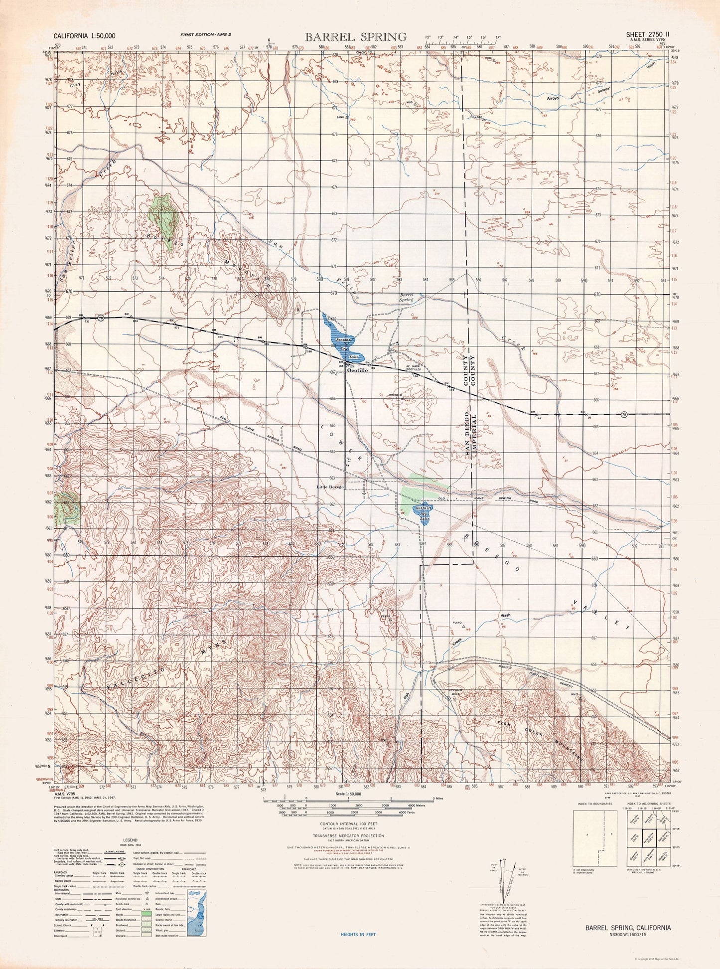 Topographical Map - Barrel Spring Sheet - US Army 1942 - 23 x 30.95 - Vintage Wall Art