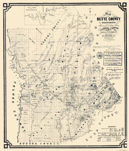 Historic County Map - Butte County California - Henning 1862 - 23 x 26.81 - Vintage Wall Art