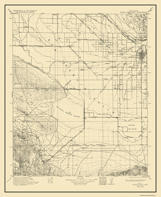 Topographical Map - Buena Vista Lake California Quad - USGS 1912 - 23 x 28.06 - Vintage Wall Art