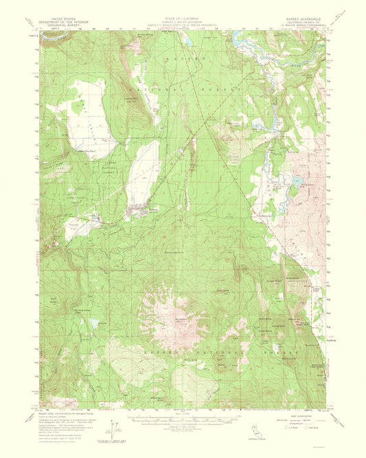 Topographical Map - Burney California Quad - USGS 1964 - 23 x 28.78 - Vintage Wall Art