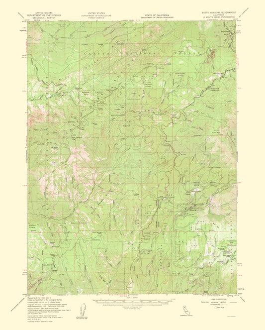 Topographical Map - Butte Meadows California Quad - USGS 1963 - 23 x 28.60 - Vintage Wall Art