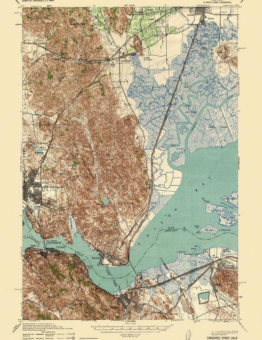 Topographical Map - Carquinez Straight California - US Army 1940 - 23 x 28.37 - Vintage Wall Art