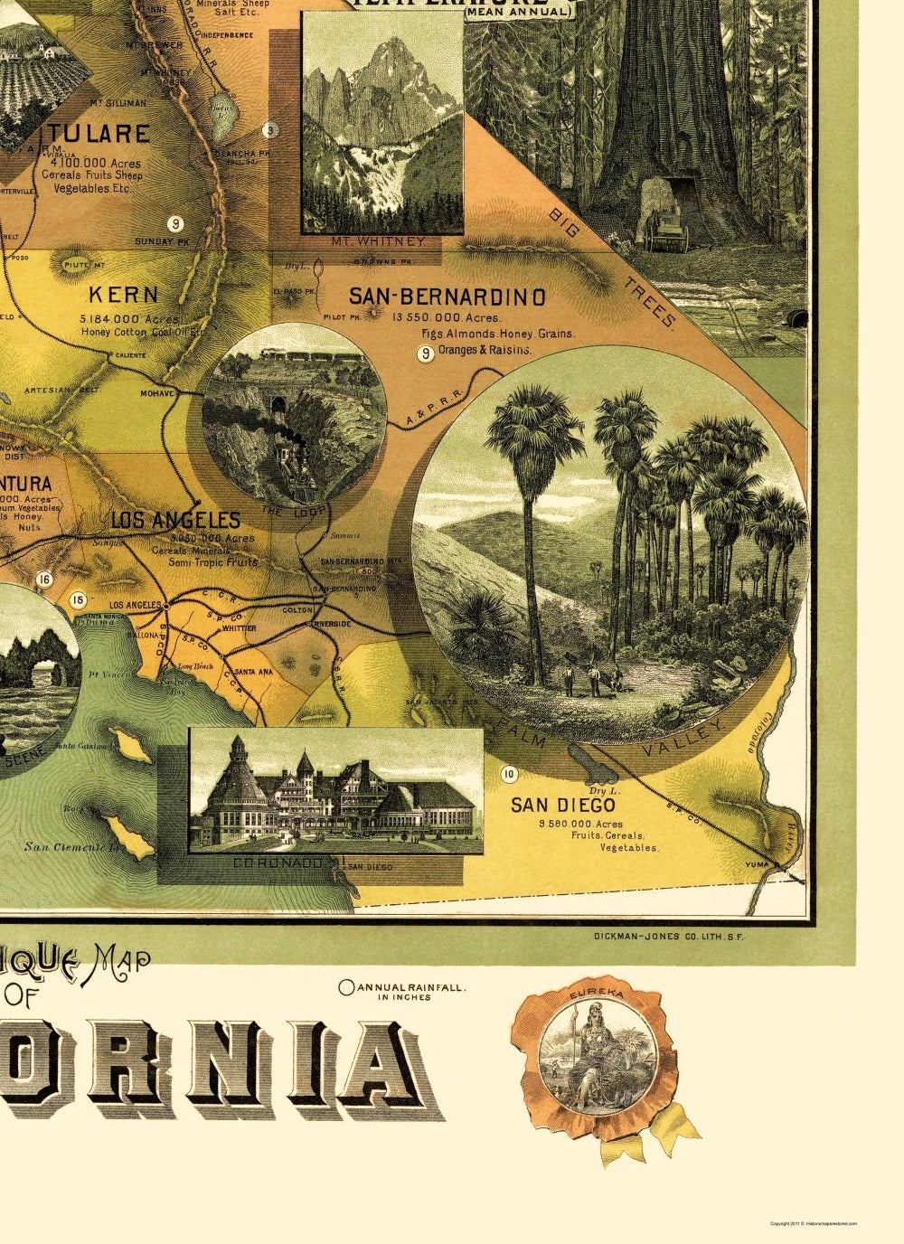 Historic State Map - California Illustrated - Jones 1898 - 23 x 31.66 - Vintage Wall Art