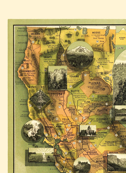 Historic State Map - California Illustrated - Jones 1898 - 23 x 31.66 - Vintage Wall Art