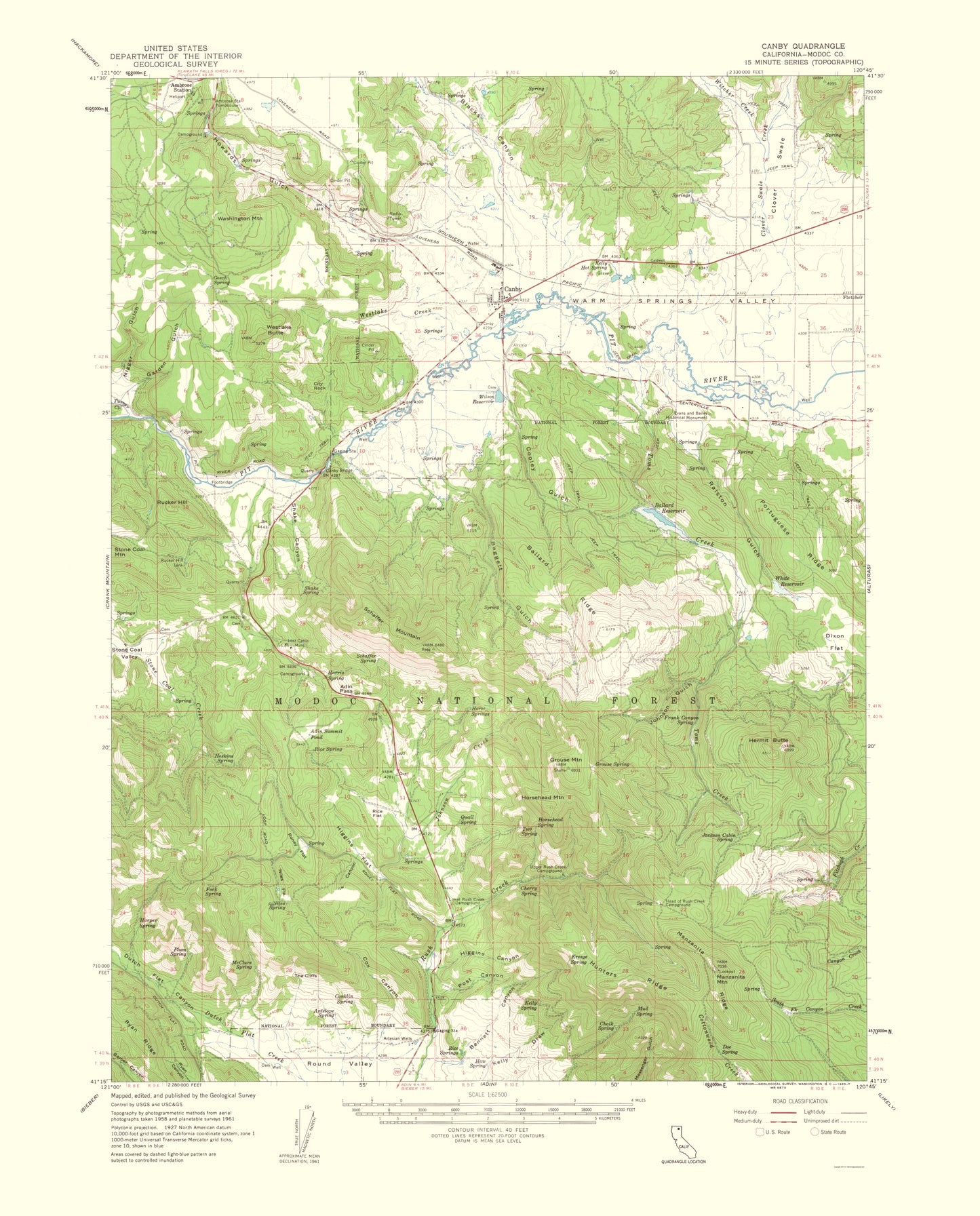 Topographical Map - Canby California Quad - USGS 1963 - 23 x 28.53 - Vintage Wall Art