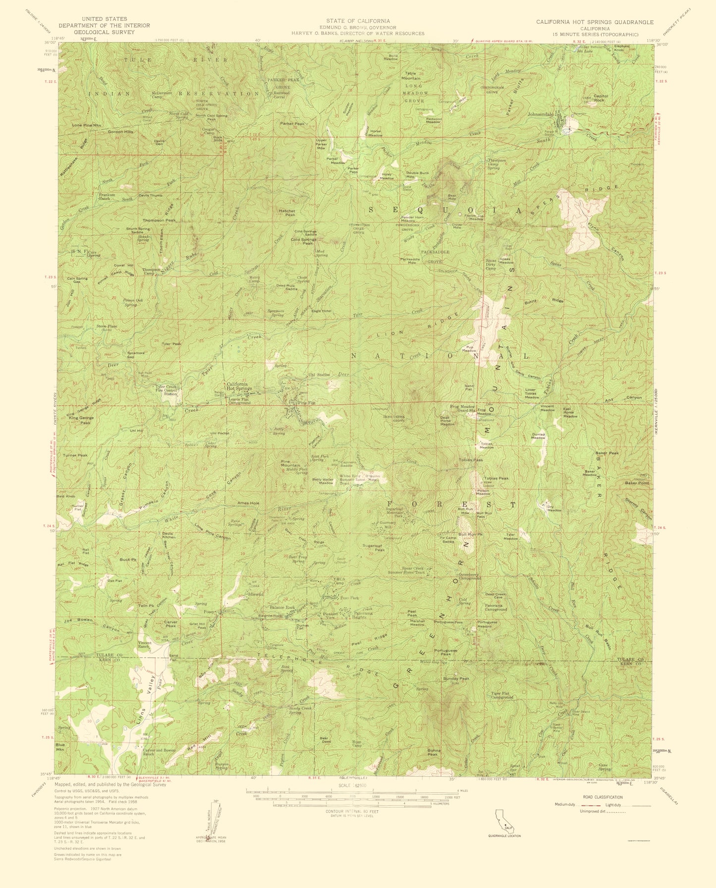 Topographical Map - Hot Springs California Quad - USGS 1959 - 23 x 28.53 - Vintage Wall Art