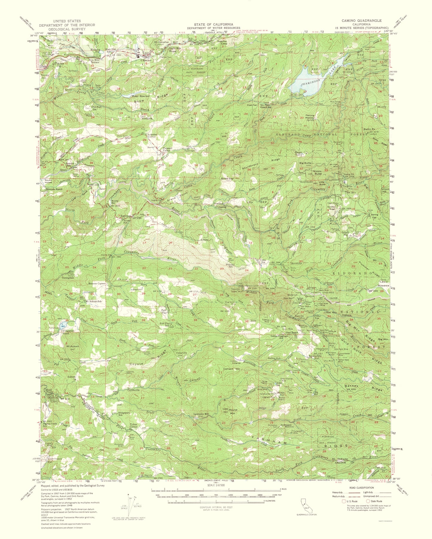 Topographical Map - Camino California Quad - USGS 1964 - 23 x 28.75 - Vintage Wall Art