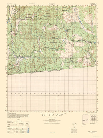 Topographical Map - Campo Sheet - US Army 1942 - 23 x 30.82 - Vintage Wall Art