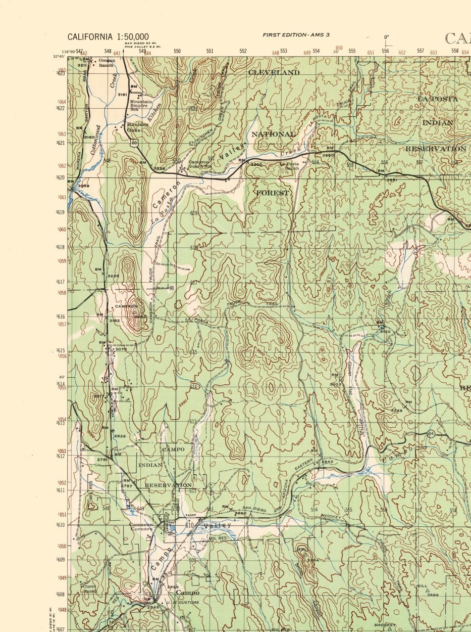Topographical Map - Campo Sheet - US Army 1942 - 23 x 30.82 - Vintage Wall Art