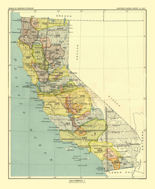 Historic State Map - California - Hoen 1896 - 23 x 28.04 - Vintage Wall Art