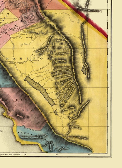 Historic Mine Map - California Gold Regions - Gibbes 1851 - 23 x 31.49 - Vintage Wall Art