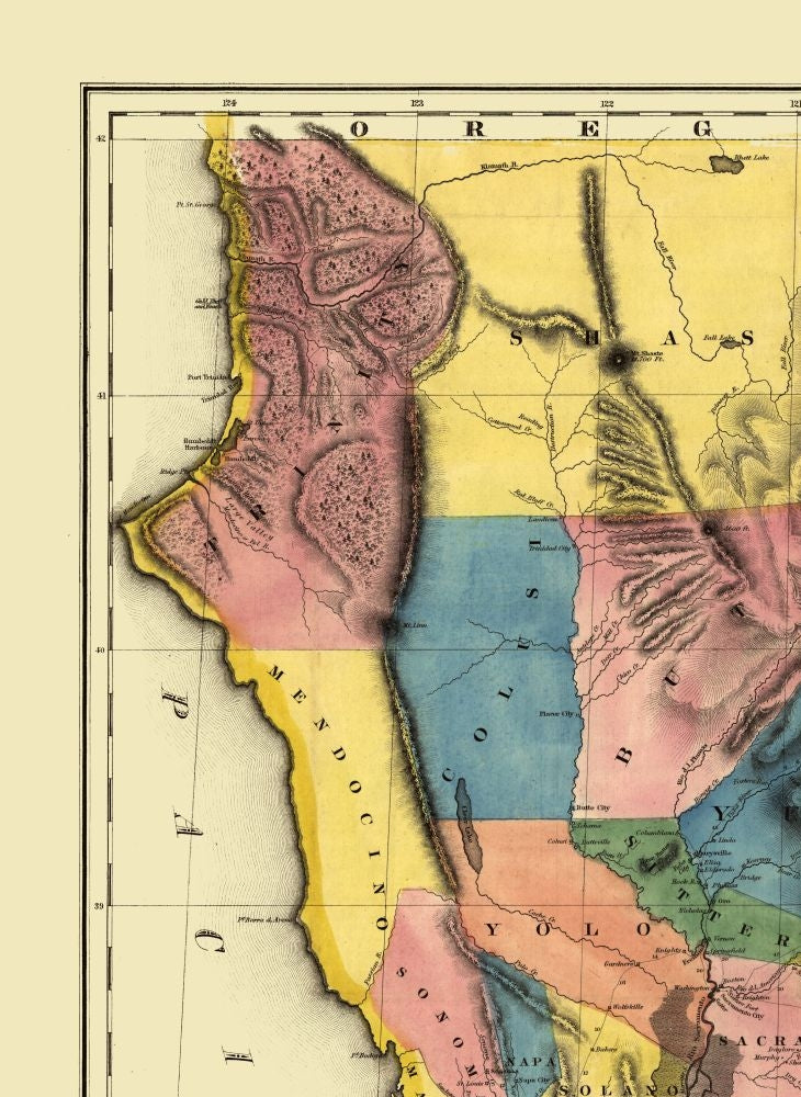 Historic Mine Map - California Gold Regions - Gibbes 1851 - 23 x 31.49 - Vintage Wall Art