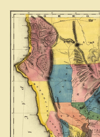 Historic Mine Map - California Gold Regions - Gibbes 1851 - 23 x 31.49 - Vintage Wall Art