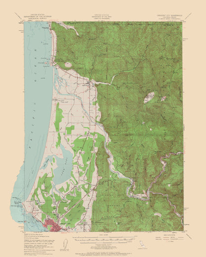 Topographical Map - Crescent City California Quad - USGS 1952 - 23 x 28.67 - Vintage Wall Art