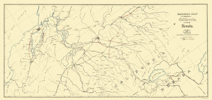 Railroad Map - California Central Nevada Railroad - Bielawski 1865 - 23 x 48 - Vintage Wall Art