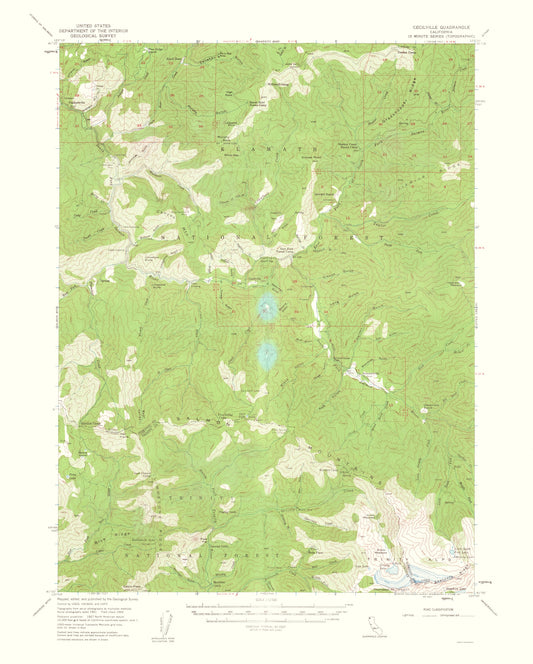 Topographical Map - Cecilville California Quad - USGS 1961 - 23 x 28.67 - Vintage Wall Art