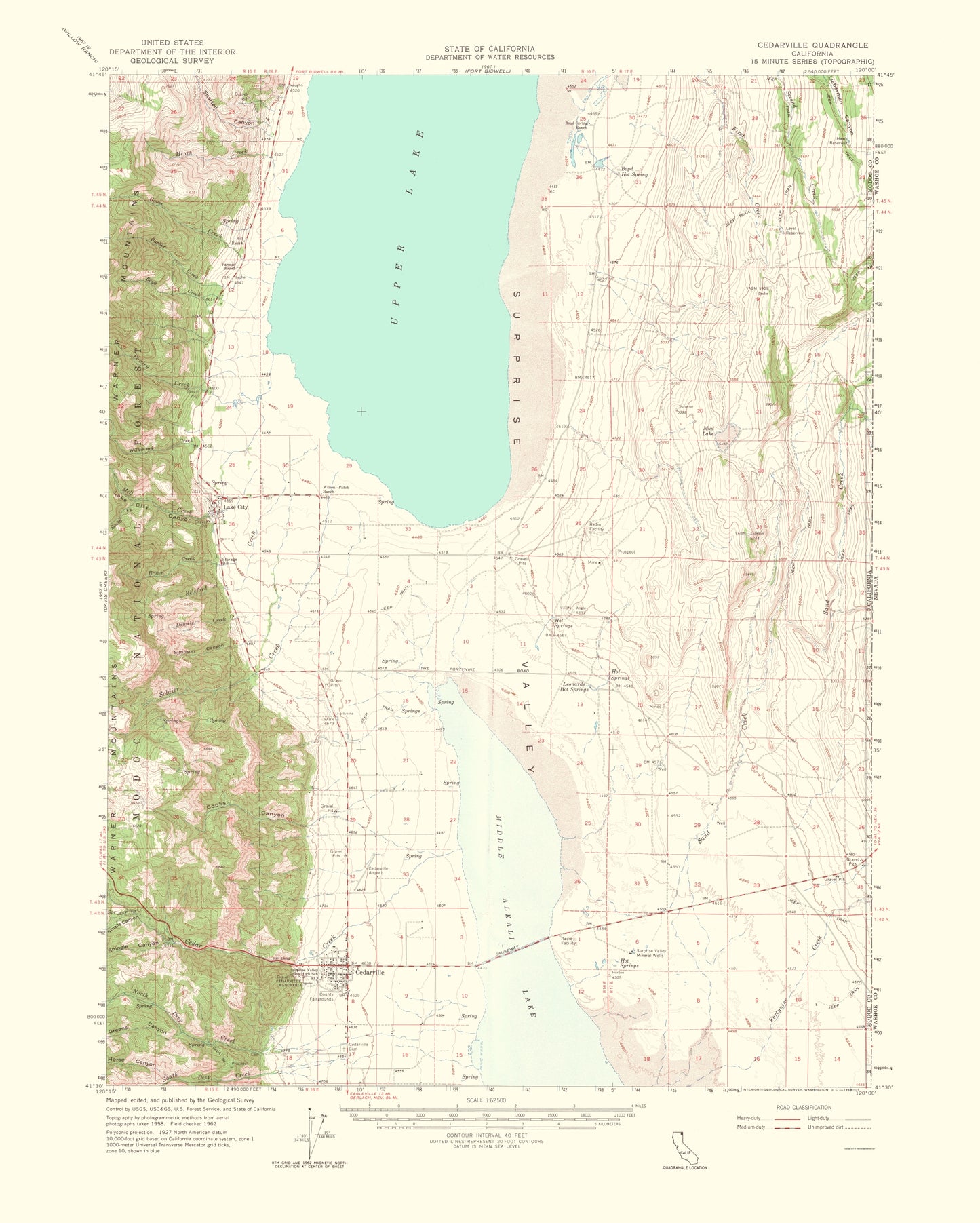 Topographical Map - Cedarville California Quad - USGS 1964 - 23 x 28.69 - Vintage Wall Art