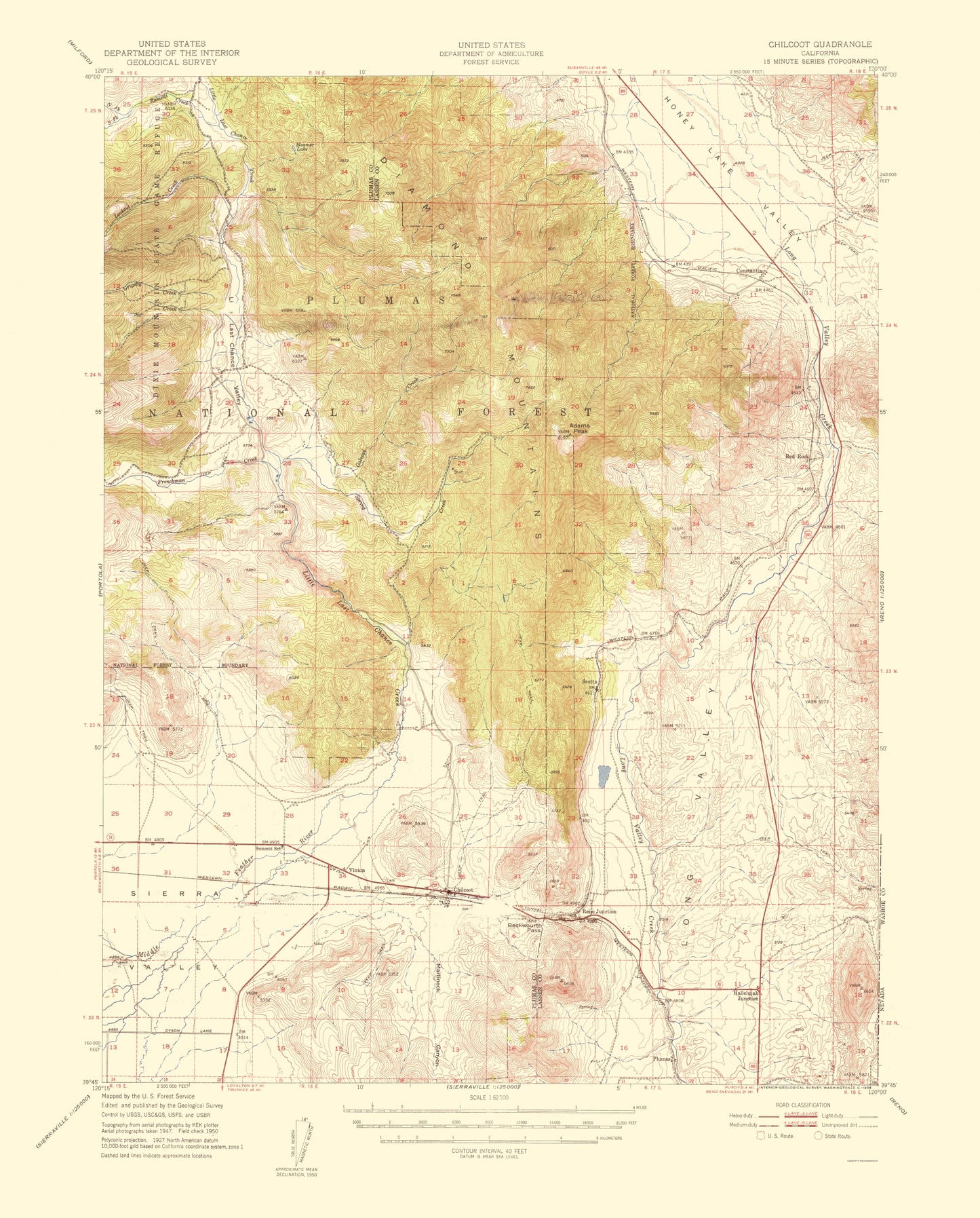 Topographical Map - Chilcoot California Quad - USGS 1956 - 23 x 28.58 - Vintage Wall Art