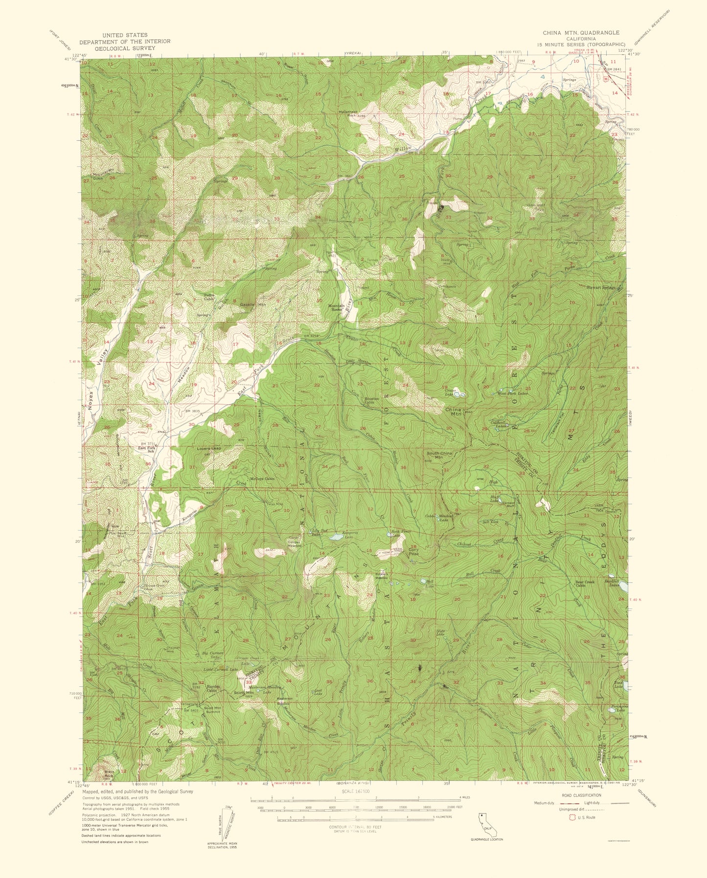 Topographical Map - China Mountain California Quad - USGS 1961 - 23 x 28.56 - Vintage Wall Art