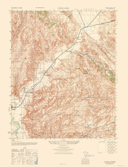 Topographical Map - Cholame Sheet - US Army 1943 - 23 x 30.03 - Vintage Wall Art