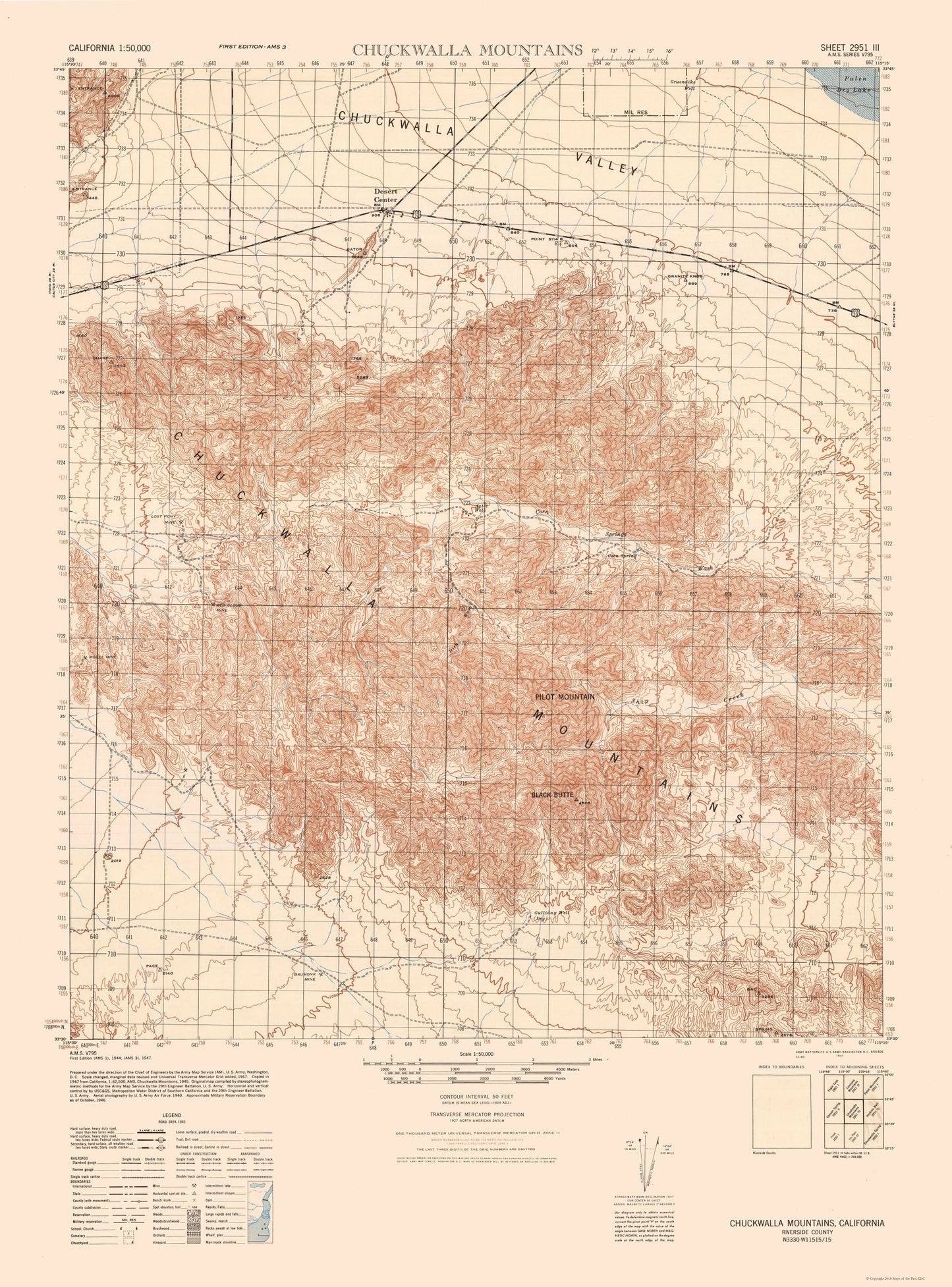 Topographical Map - Chuckwalla Mountains Sheet - US Army 1944 - 23 x 31.11 - Vintage Wall Art