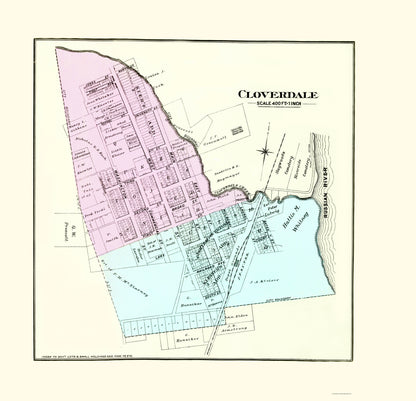 Historic City Map - Cloverdale California - Thompson 1877 - 23 x 23.85 - Vintage Wall Art